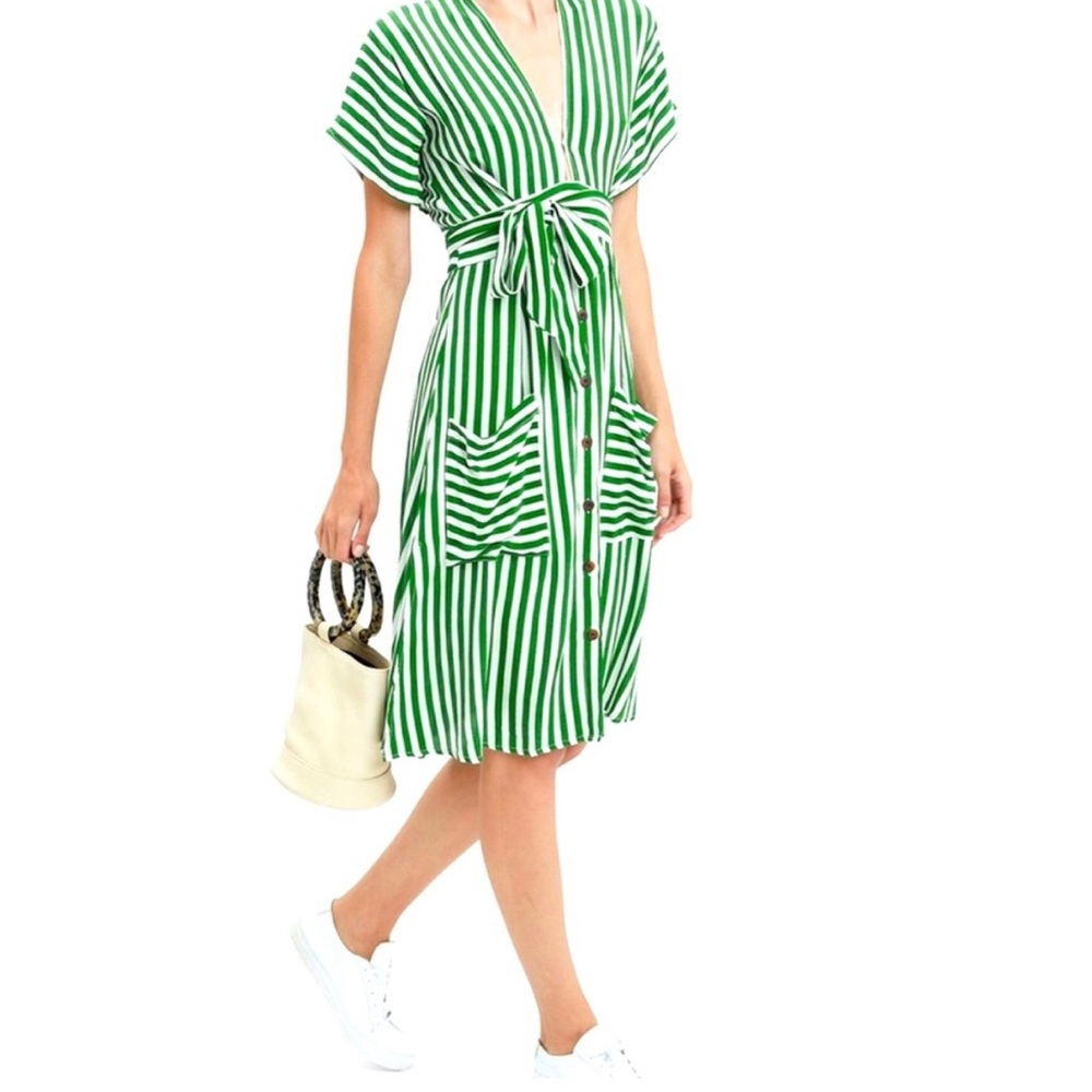 💚 FAITHFUL THE BRAND MILAN DRESS green stripe size 4 💚 - Picture 1 of 8